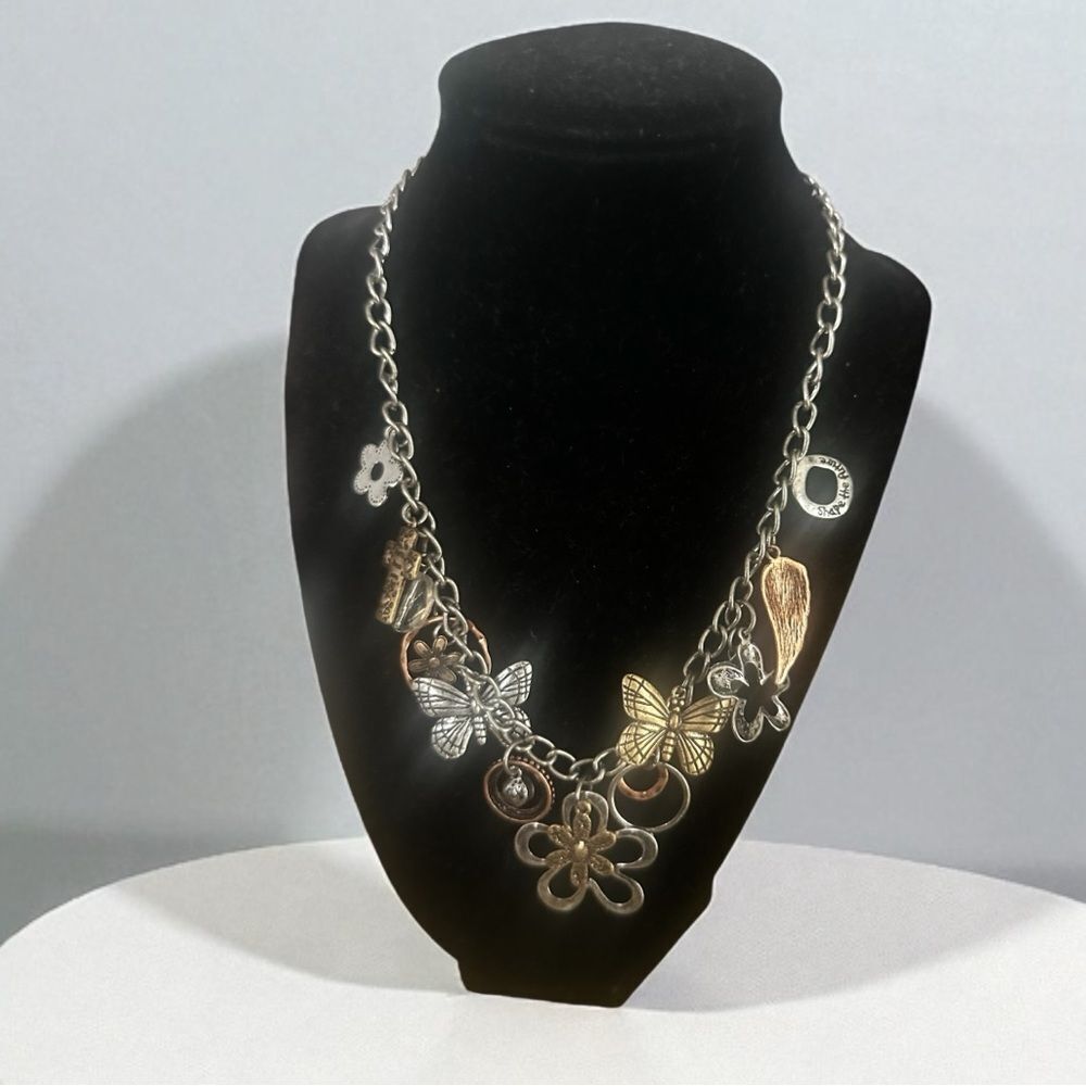 Vintage Butterfly and Flower Charm Necklace - Picture 1 of 7